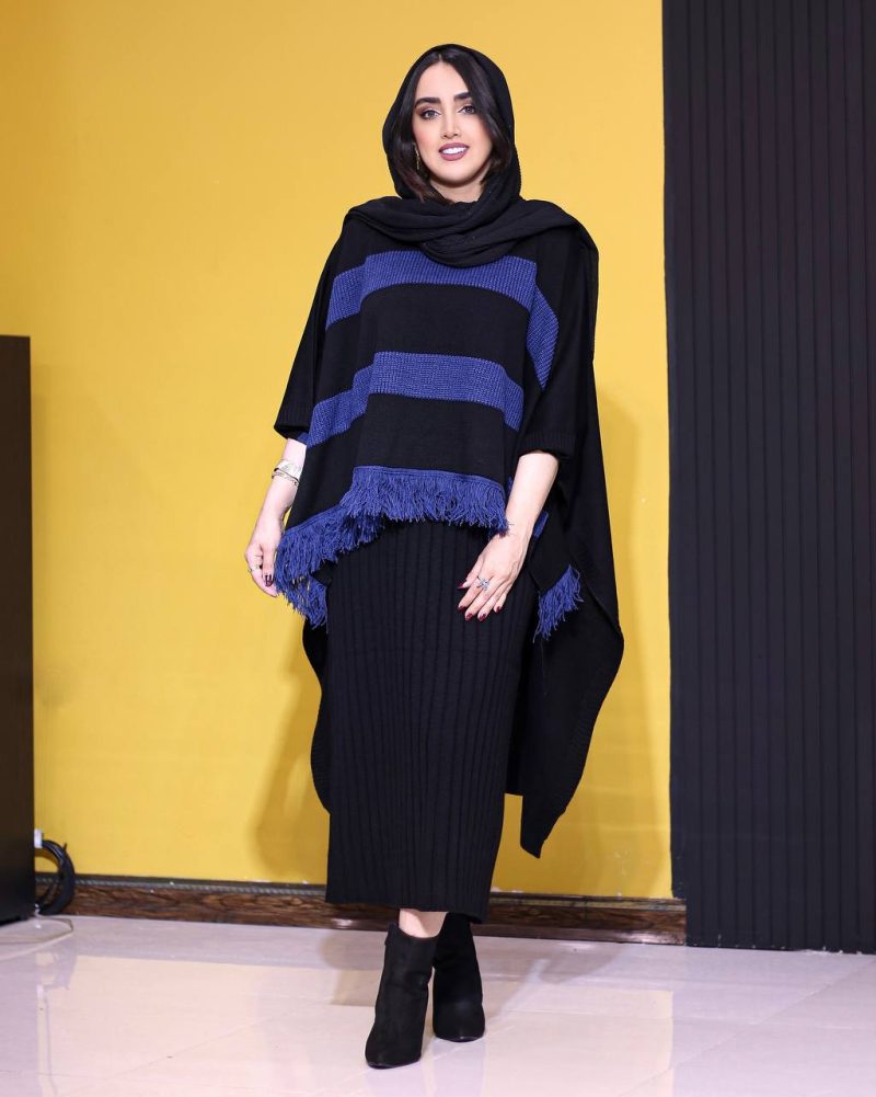  ست دو تیکه بافت مانتو پانچ با دامن